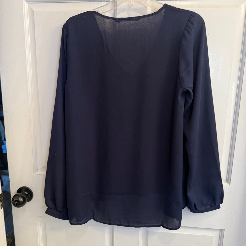 Women's Three Eighty Two Blouse XS Navy Blue Long Sleeve